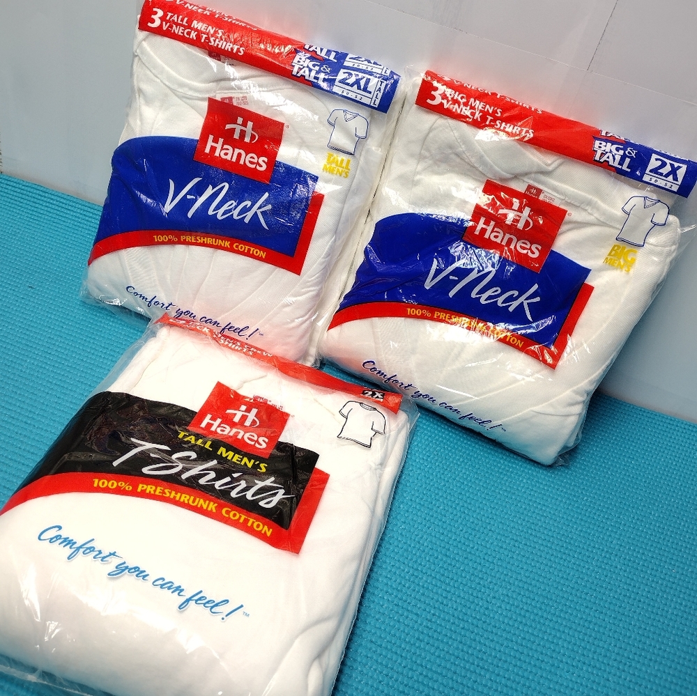 Lot of 3 pks 1997 Hanes 3pk Tall Big Mens T-shirts 2X & 2XL (50-52)